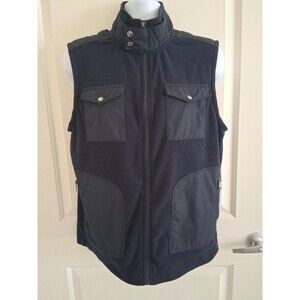 Banana Republic Fleece Vest Mens L Navy Blue Classic Mock Neck Full-Zip Pockets